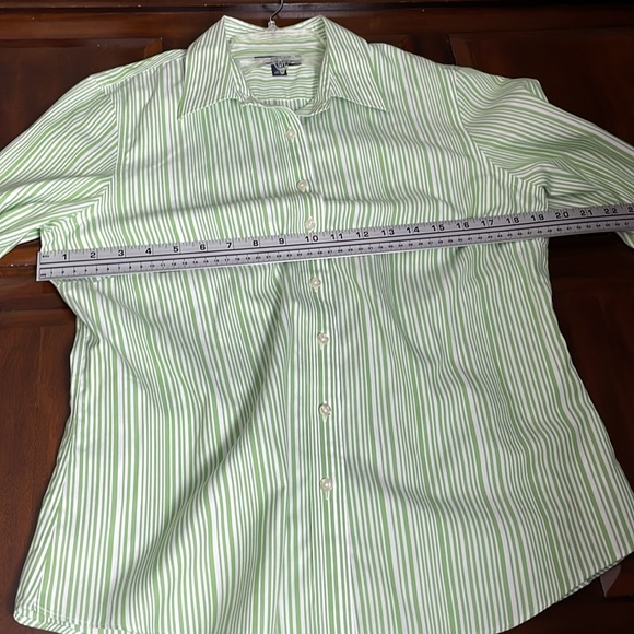 Women’s size 10 Lands’ End green/white pinstripe button-down long sleeve shirt - Picture 11 of 11